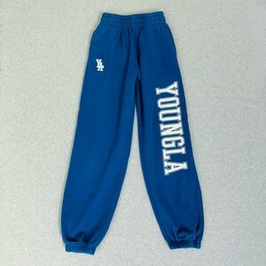 YoungLA Womens XS Joggers Sweatpants Blue Campus Cotton Gym Logo Spell Out W223